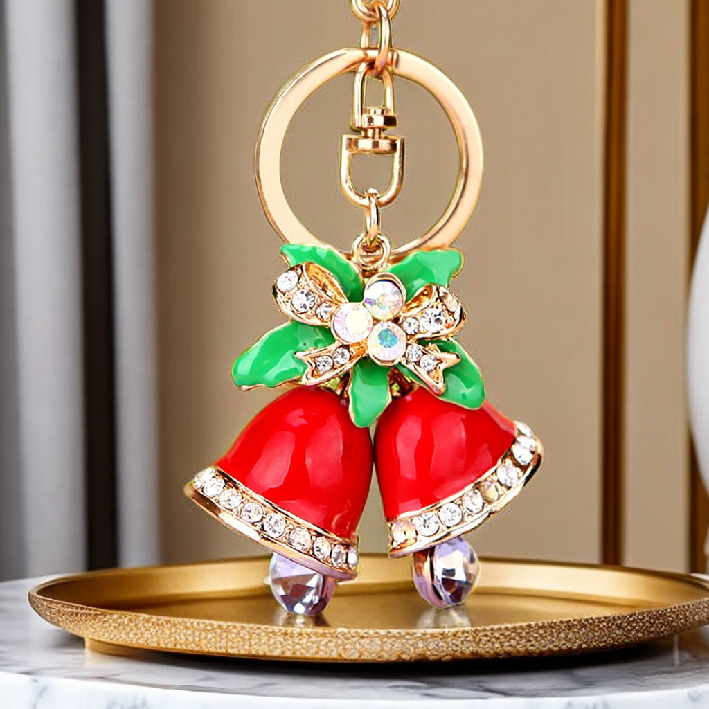 Wholesale Christmas Bell Inlaid Diamond Metal Keychain